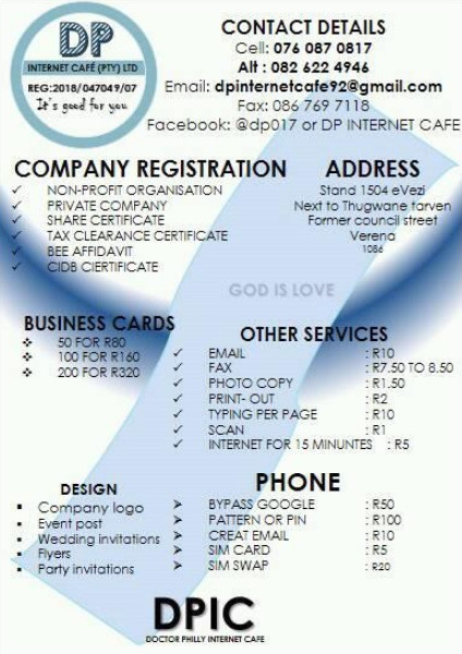 internet cafe services price list